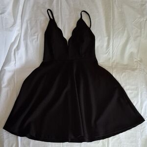 Solemio Black Scalloped Mini Dress